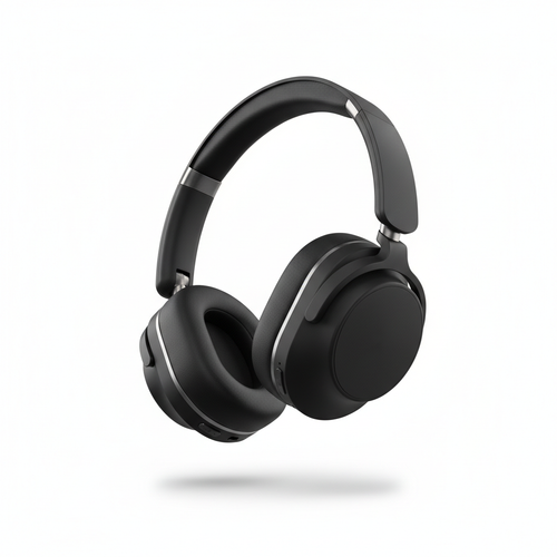 SoundWave Pro matte black wireless noise-cancelling headphones on white background
